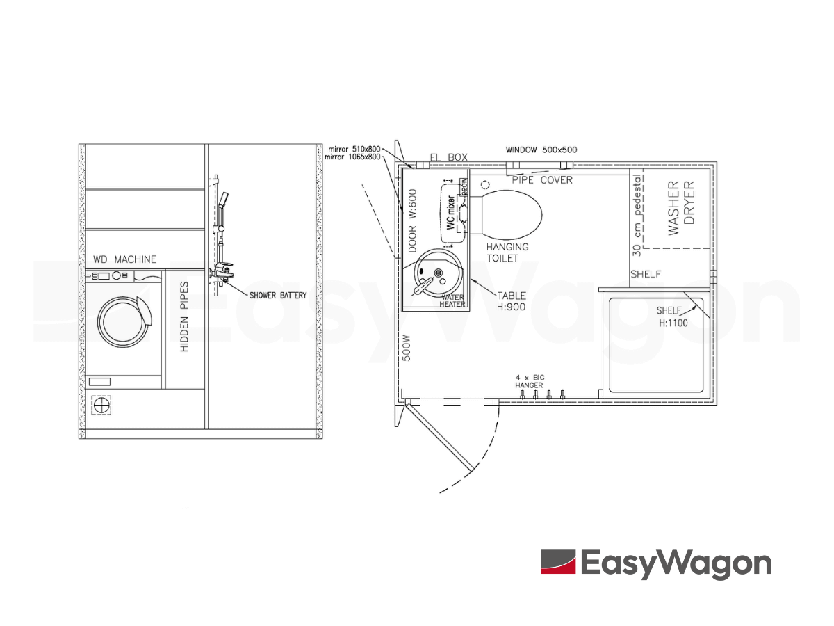 TYPE 240: Toilet - Douchewagen - vermaalpomp -Was:droog Combinatie2