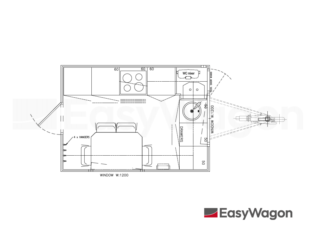 TYPE 320: Schaftwagen met keuken - 4 tot 6 personen - diverse stopcontacten3