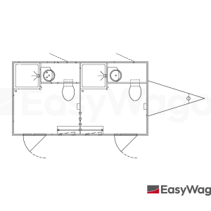 TYPE 418: Toilet - Douchewagen - 2 douches - vermaalpomp -Was/droog Combinatie