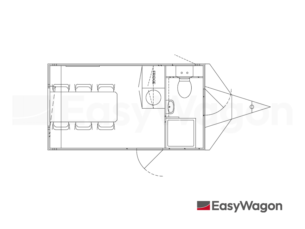 TYPE 436: Schaftwagen:kantoor - 6 personen - 1 toilet - 2 deuren6