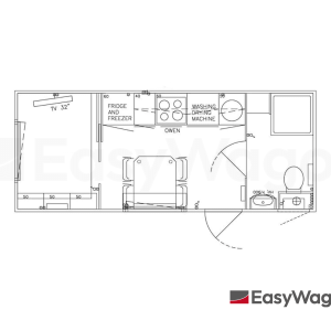 TYPE 570: Slaapwagen - bed 2 personen - 1 slaapkamer met schuifdeur - keuken - 1 douche - 1 toilet