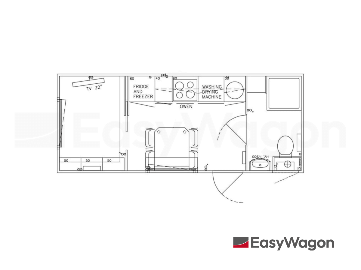 TYPE 570: Slaapwagen - bed 2 personen - 1 slaapkamer met schuifdeur - keuken - 1 douche - 1 toilet7