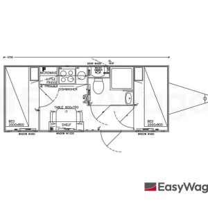 TYPE 570: Slaapwagen - bed 2 personen - 2 slaapkamers - keuken - 1 douche - 1 toilet