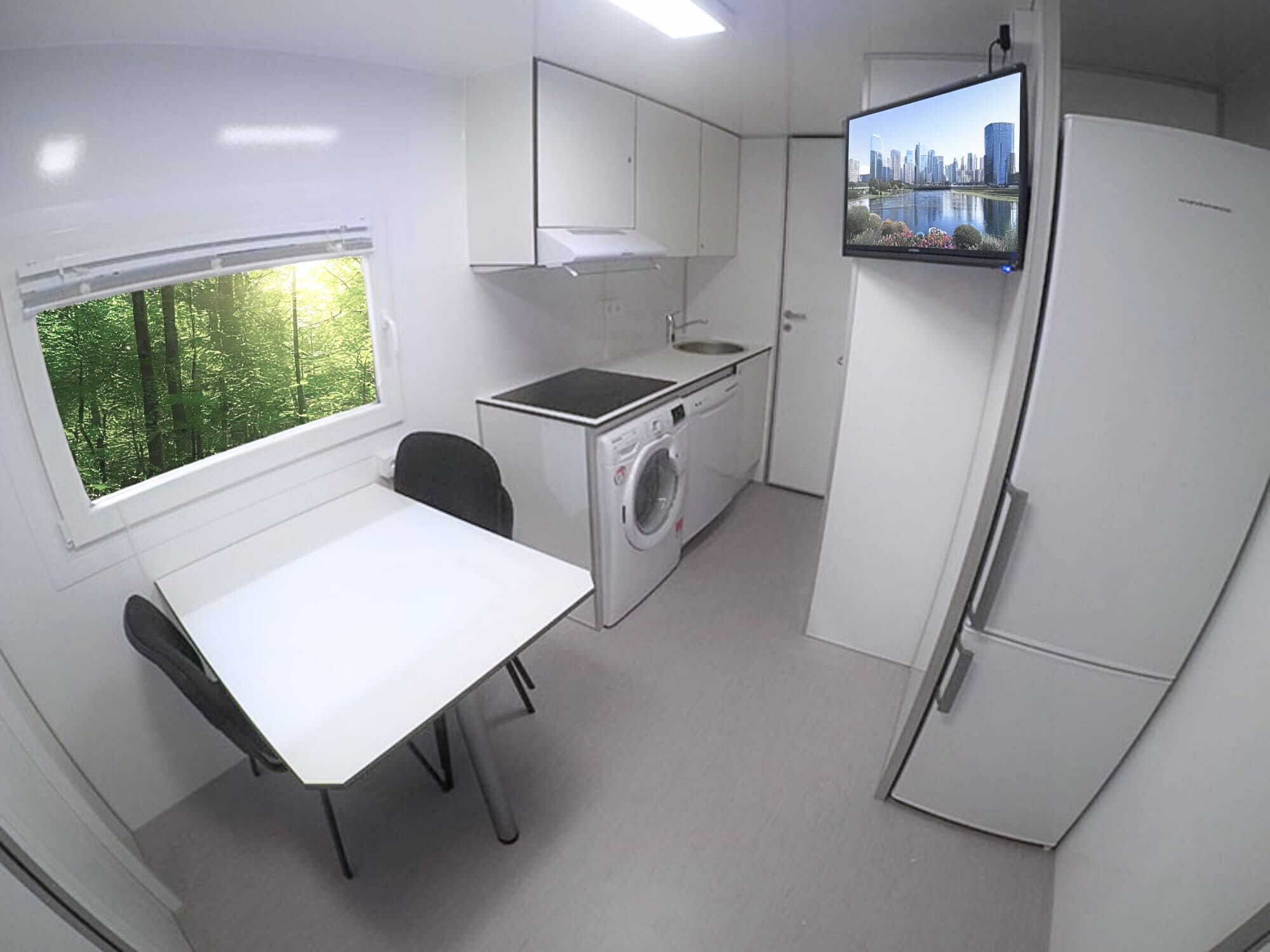 TYPE 733: Slaapwagen - bed 3 personen - 2 slaapkamers met schuifdeur - keuken - 1 douche - 1 toilet4